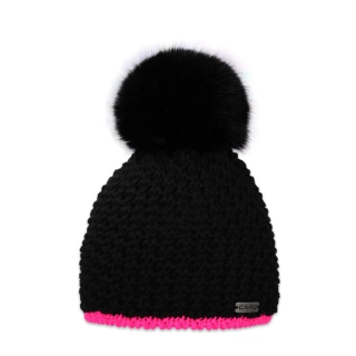 Dětská čepice s černou kožešinovou bambulí